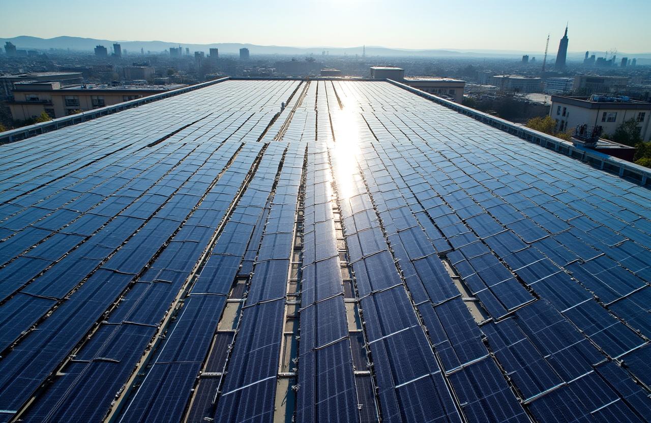 Installation solaire industrielle Lyon grande toiture